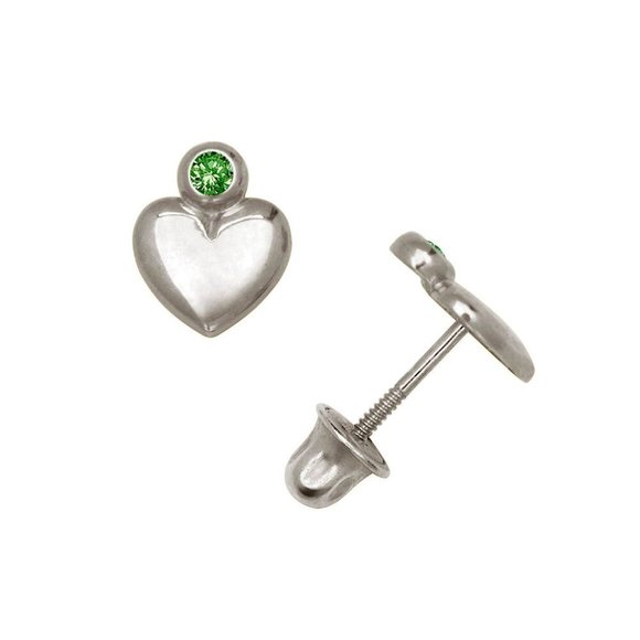 14K Solid White Gold 5mm Love Heart Screwback Earrings Set With Sparkling Stone - Picture 4 of 7